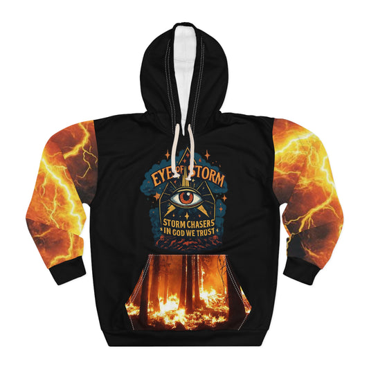 Storm Chaser Unisex Pullover Hoodie - Eye of Storm Design, God Trust, Winged Hoodie, Casual Wear, Gift for Adventurers