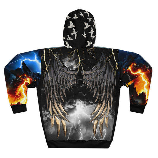 Eye of the Storm Unisex Pullover Hoodie, Cozy Graphic Sweatshirt, Unique Storm Chaser Apparel, Perfect Gift for Adventurers, Bold AOP Design