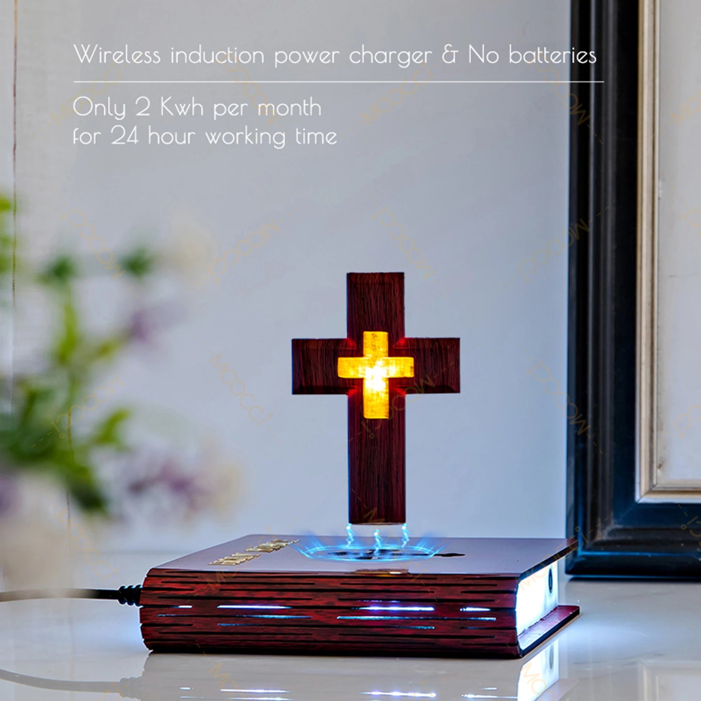 Christian Jesus Bible Book Base Perfect Infuse Spiritual Elegance Bedroom Atmosphere Magnetic Levitating Floating Colorful Cross
