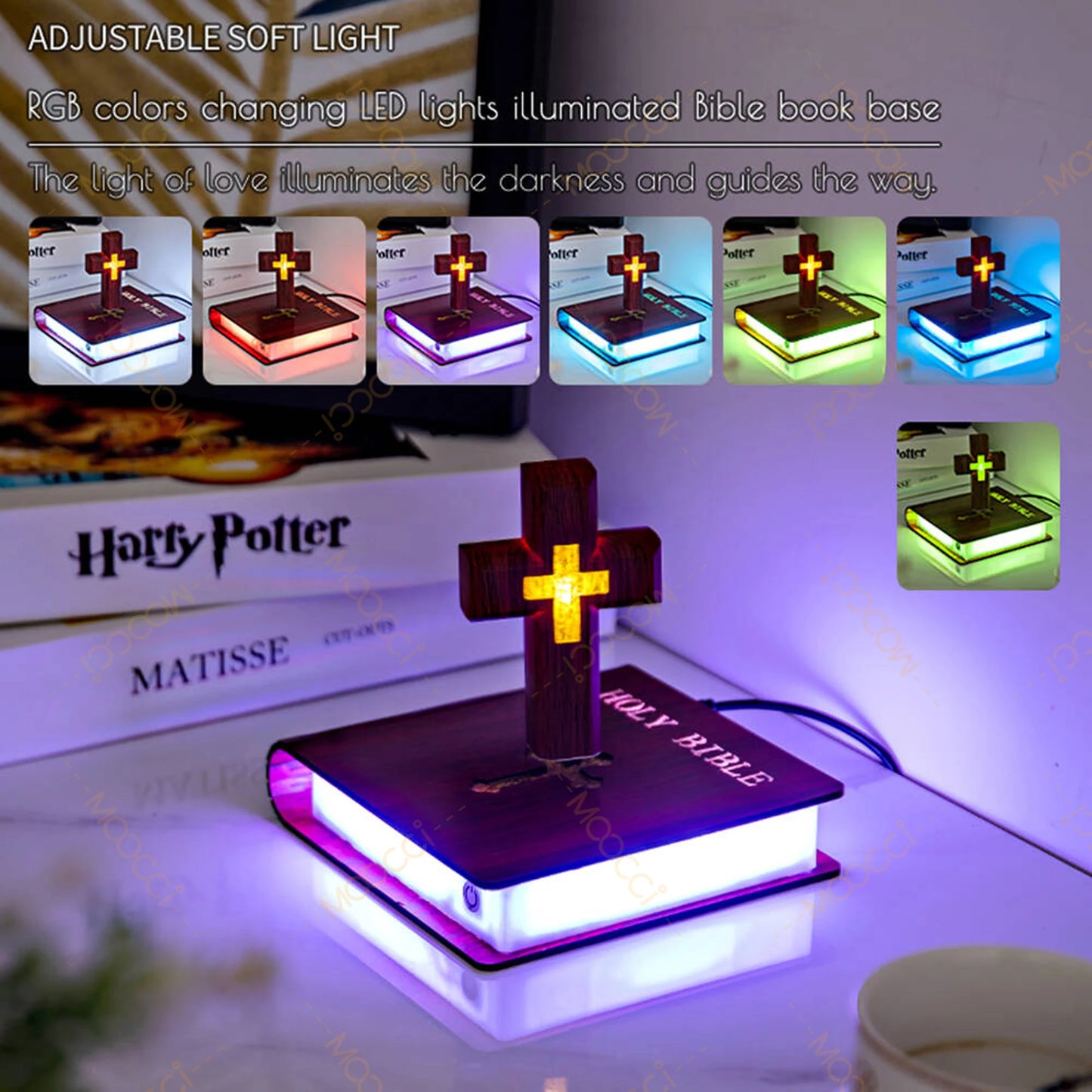 Christian Jesus Bible Book Base Perfect Infuse Spiritual Elegance Bedroom Atmosphere Magnetic Levitating Floating Colorful Cross