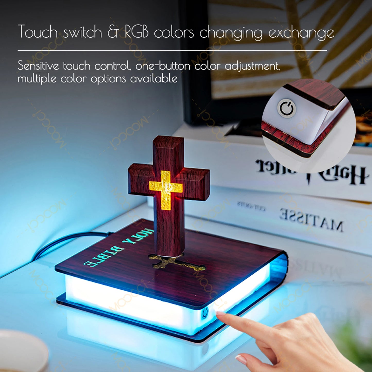 Christian Jesus Bible Book Base Perfect Infuse Spiritual Elegance Bedroom Atmosphere Magnetic Levitating Floating Colorful Cross