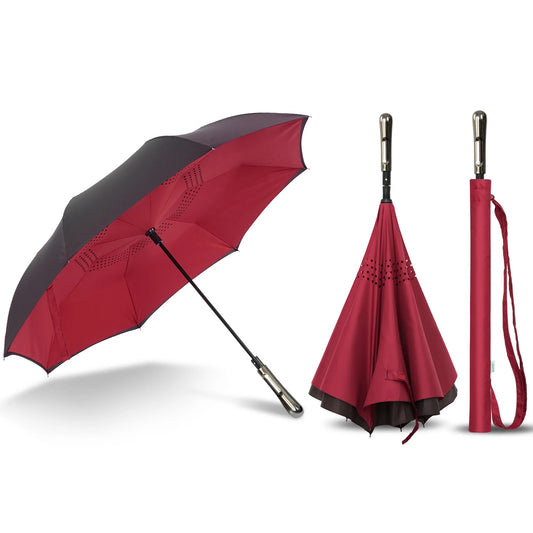 2020 New Design Inside Out Magic c Handle Inverted Reverse Umbrella with logo Printing