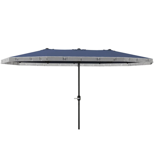 15ft Blue Garden Umbrella UPF30+ Outdoor Umbrella with Fringe and Crank Handle